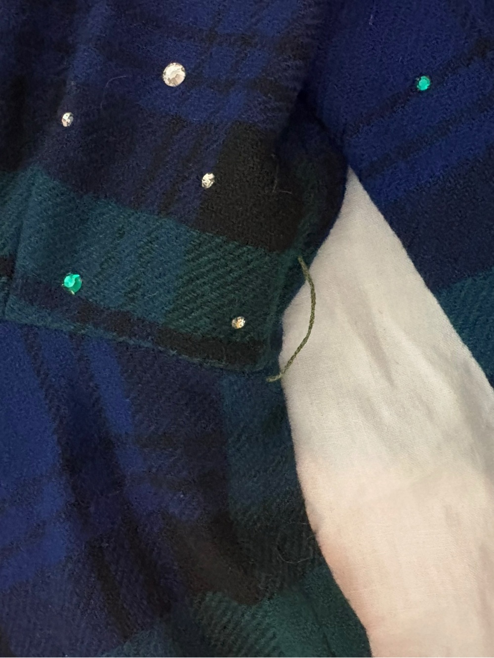 Vintage 1960s Wool Plaid Rhinestone Flare Mini Dress Tartan Pockets Neusteters - Picture 4 of 9
